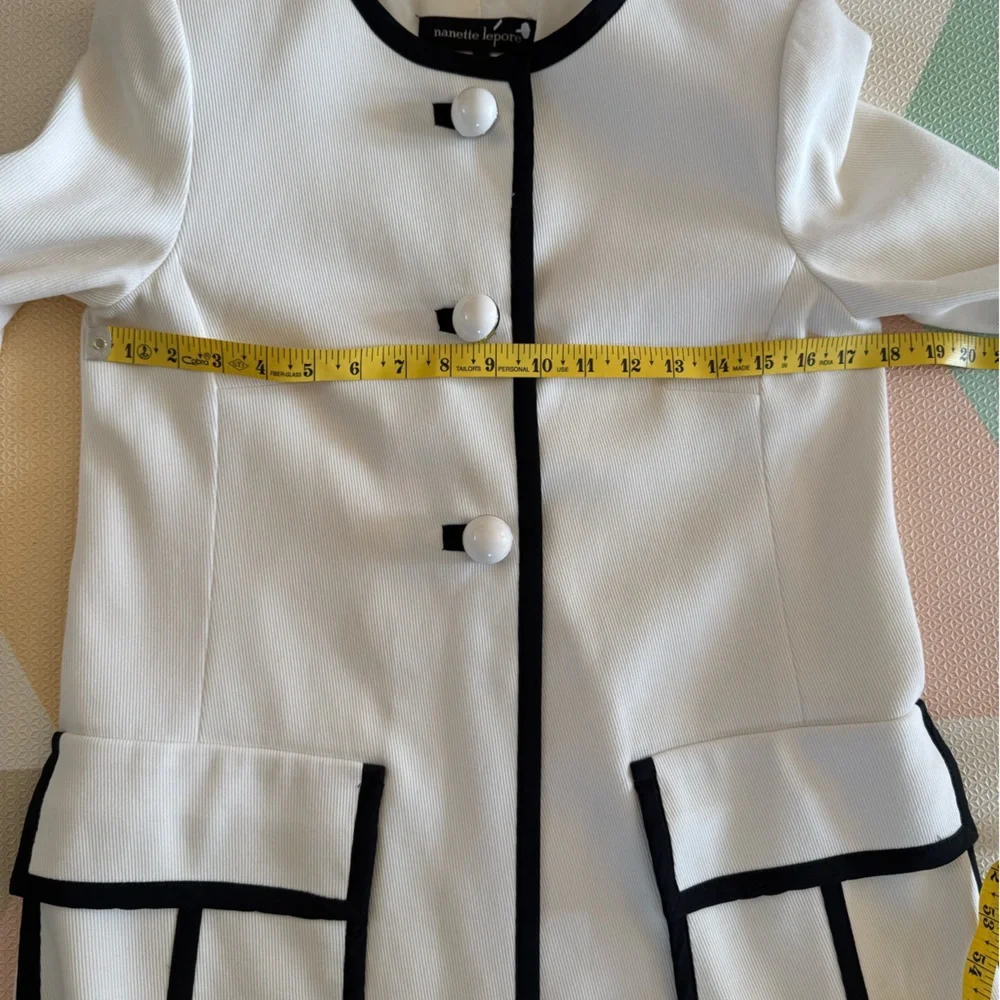 Nanette Lepore Vintage Ivory Cotton Coat with Black Trim Size 6 - Picture 5 of 9